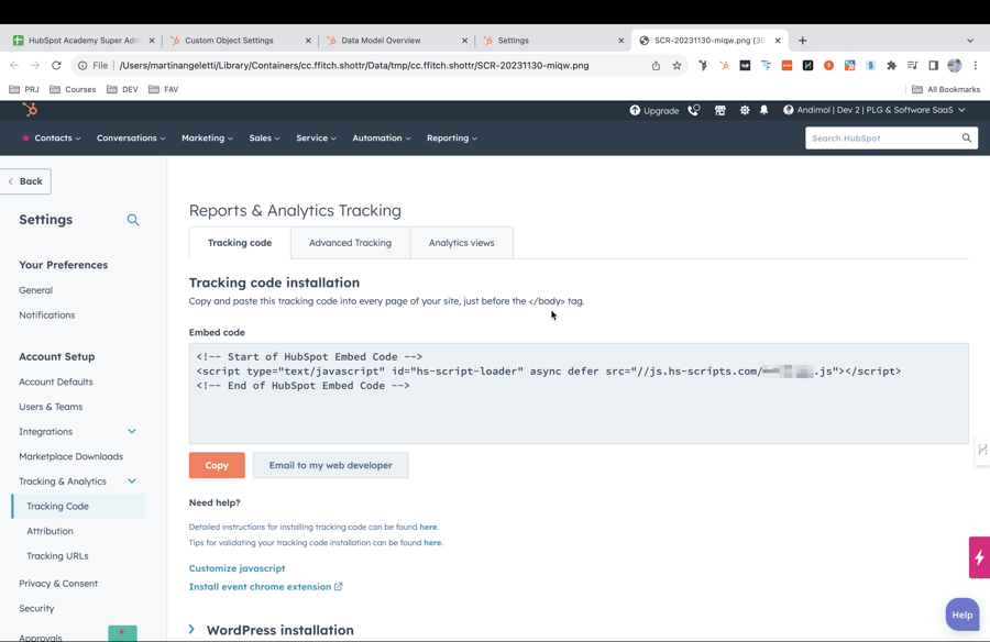 tracking code